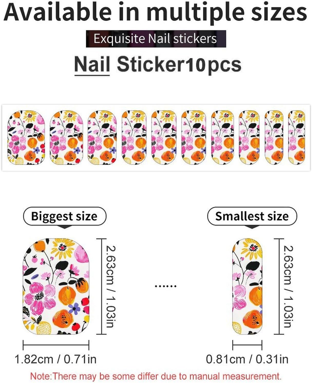 100 Pieces Full Nail Wraps Self-Adhesive Gel Nail Stickers for Women | Bright Peach Flowers Nail Strips, UV Free, Chip Resistant, Waterproof Full Cover, Long Lasting Nail Decals