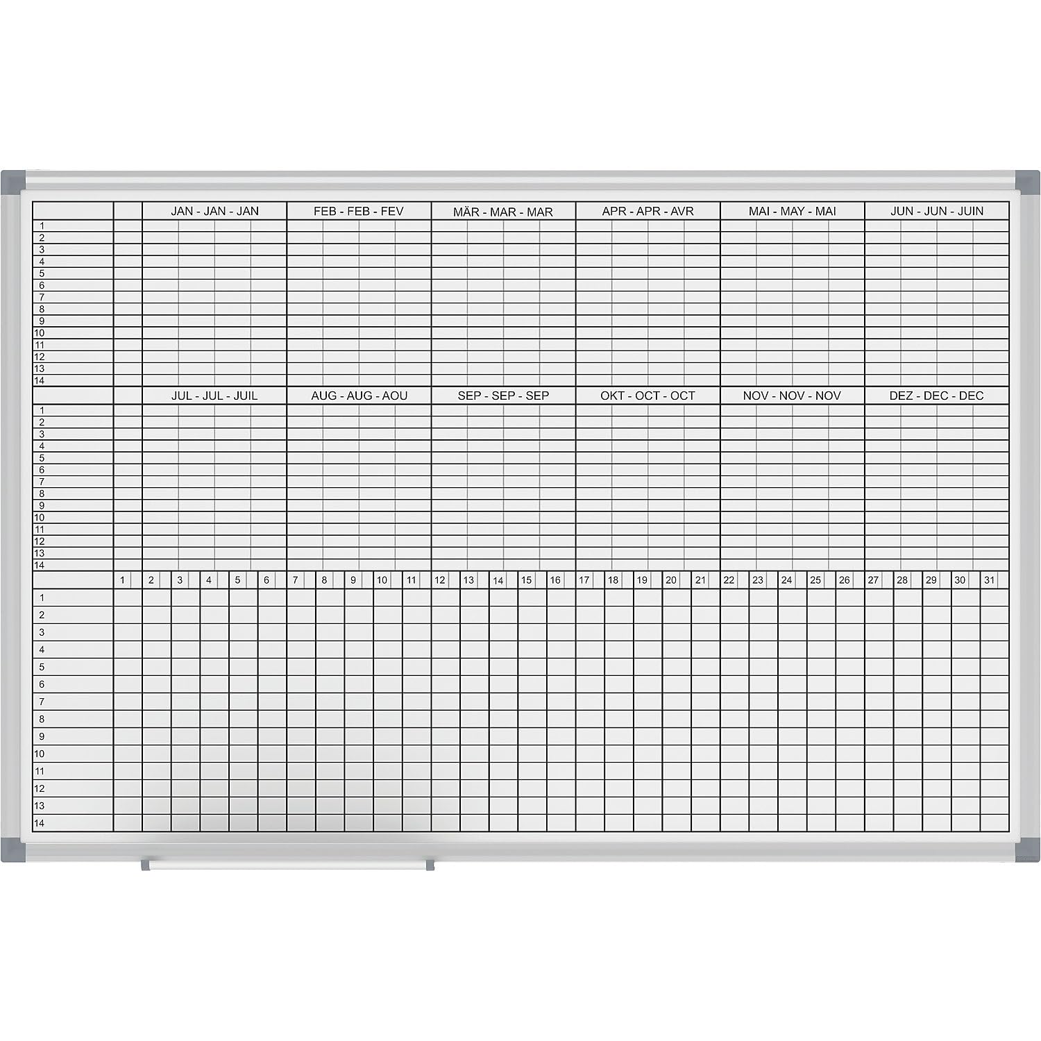 MAUL | Lavagna per planning mensile/annuale MAULstandard | set di accessori incluso | largh x alt 900 x 600 mm | Set di accessori incluso, largh x alt 900 x 600 mm