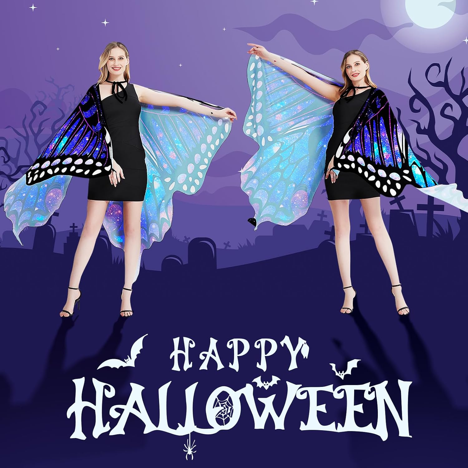 Butterfly Cape Costume Adult, Halloween Butterfly Wings Costume Women Colorful Festival Butterfl Wings Shawl Cape image 2