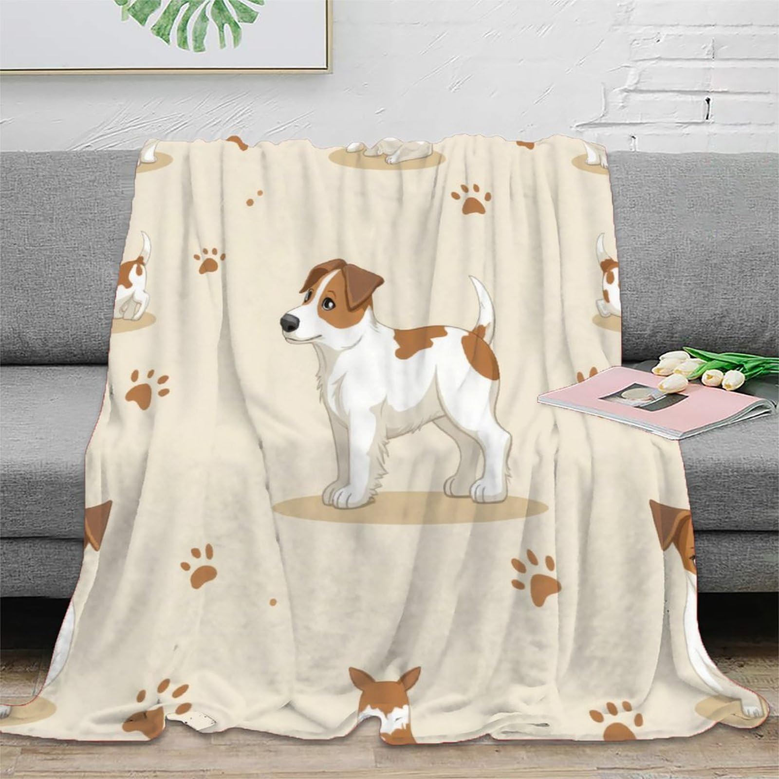 Phqazwsxe Xu5eon3vftyo 3D Printed Jack Russell Puppy Cozy Throw Blanket Microfiber Warm Soft Bedding Cosy Cartoon Animal Design Bed Blanket Anti Static No Shedding For Dorm Dwellers University Students 40X50inch(100X130cm)