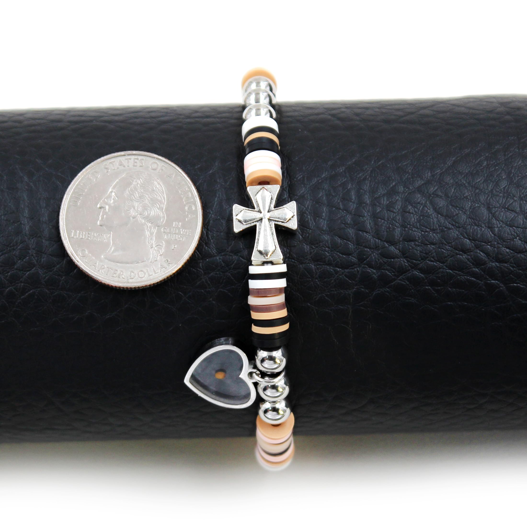 LLXYWJ Pulseras de Cuentas de Arcilla polimérica Heishi de Vinilo, Estilo Degradado, Pulsera Cruzada Lateral a la con Dije de corazón y semilla de Mostaza