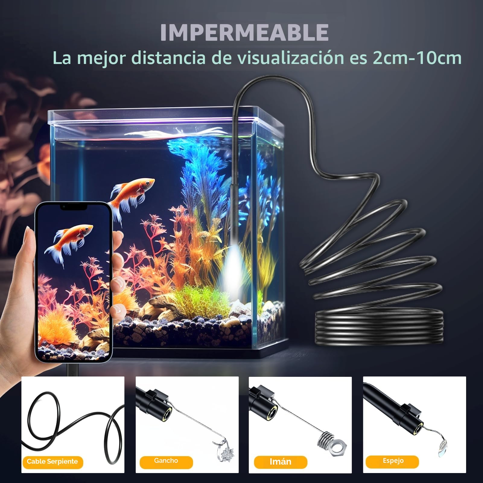 Endoscopio Cámara de Inspección 1920P，3 en 1 USB Cámara Endoscópica, Cámara de Alcance con 8 Luces LED para Android e iOS Smartphone, iPad (16.5 FT/5M)