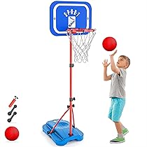 GILIKOKO Canestro Basket Bambini, Canestro Basket Esterno Regolabile, Portatile,Canestro da Interno, Esterno, Canestro per Bambini e Supporto, 110-190cm Pollici, Palla e Pompa d’aria Inclusi