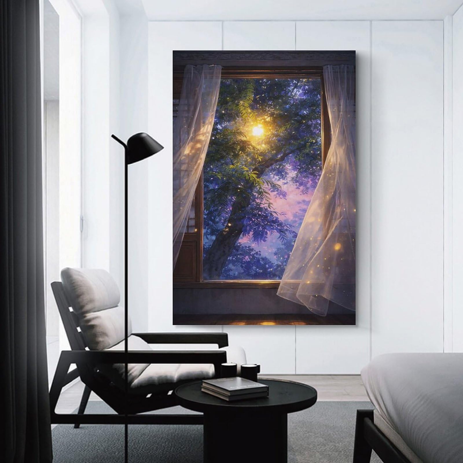 Junmoney Magical Forest View Through Window Home Decor Wall Art 16x24inch(40x60cm), for Office, Study Or Home Workspace, Home Office Artwork with Decorative Appeal