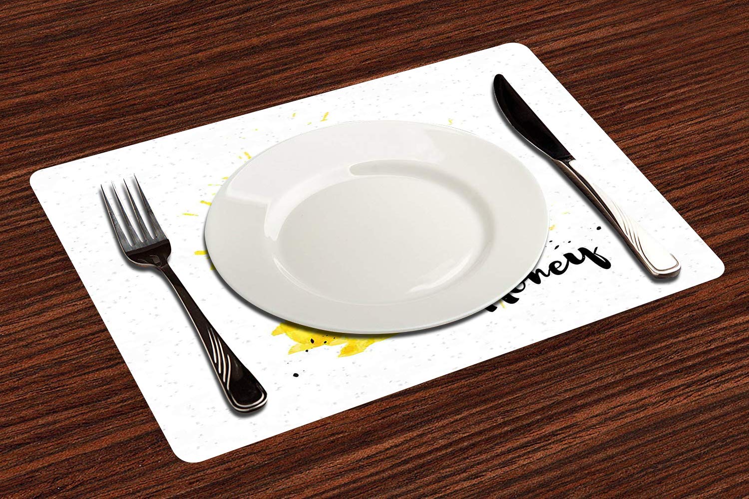 Table Mats(Set of 4),Vintage Yellow,Old Ink Style Hand Drawn Honey Jar on Watercolor Splash Background,Marig,Non-slip, Heat Resistant, Washable for Kitchen Dinner Party Home Gathering Outdoor Barbecue