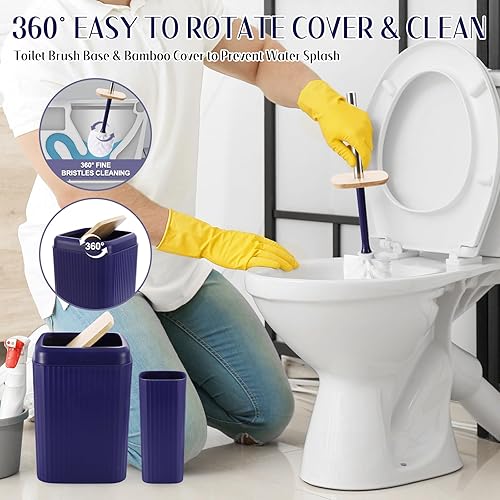 Miniatura 4 de Juego de accesorios de baño azul marino de 17 piezas con bote de basura, dispensador de jabón de loción, soporte para cepillos de dientes, jabonera,