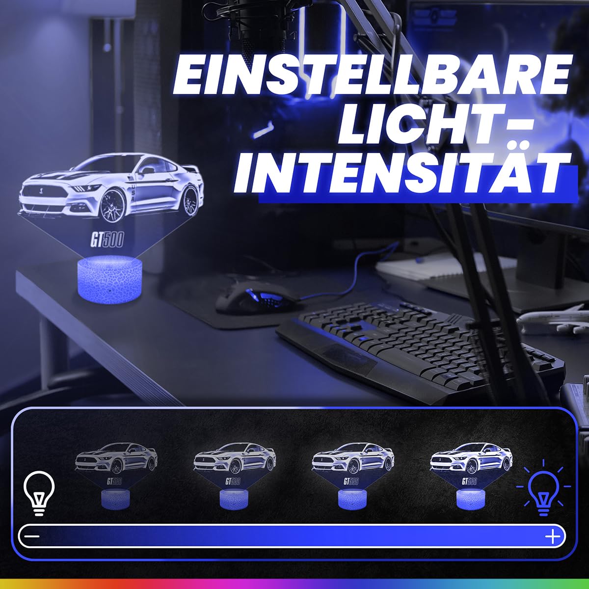 Lampephoto.fr - Amerikanisches Auto Supercar 3D Lampe, Touch Nachtlicht, AutoDekoration, Auto Geschenk, 3D Led Illusion Geschenkidee Weihnachten Geburtstag Junge und Mädchen TOP