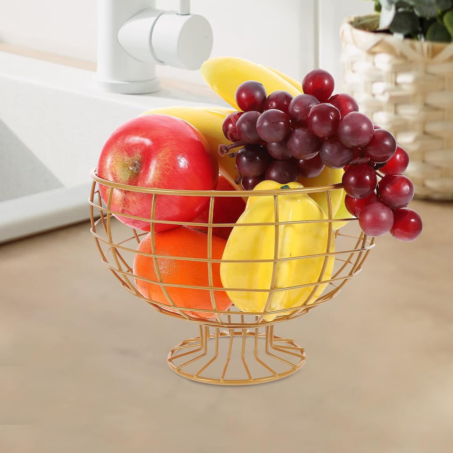 Metal Fruit Bowl Wire Basket Kitchen Countertop Steel Wire Fruit Holder Decorative for Home Dining and Serving