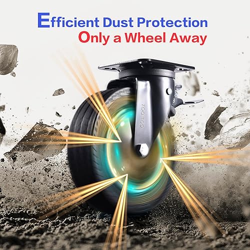 Miniatura 8 de Juego de 4 ruedas giratorias industriales de 8 pulgadas con freno de 3200 libras, capacidad de carga, ruedas de goma para carrito, muebles, banco de