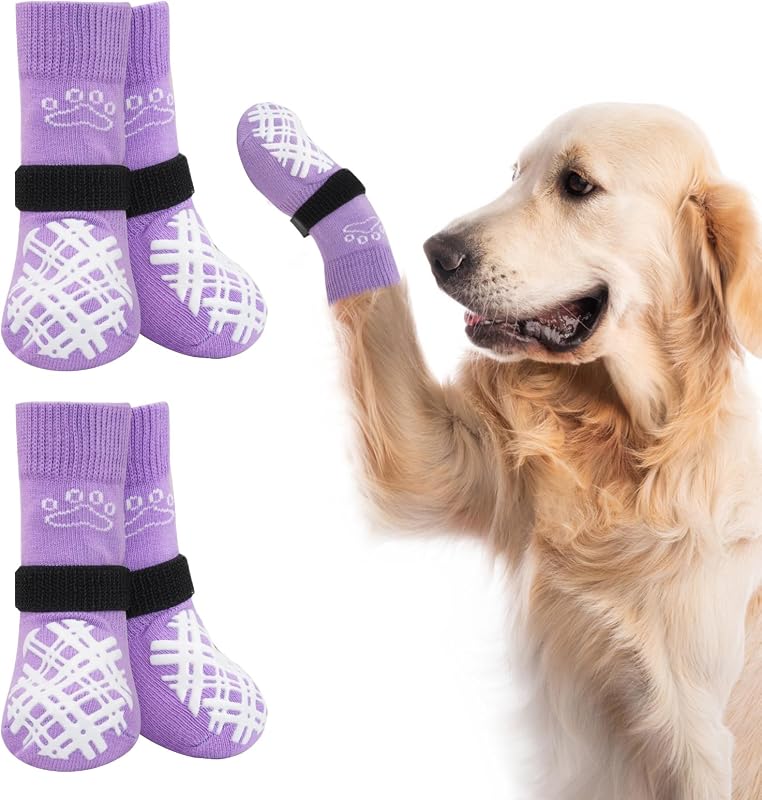 Meias Antiderrapantes para Cães BEAUTYZOO com Tiras Ajustáveis, Dupla Face, Tamanho Grande