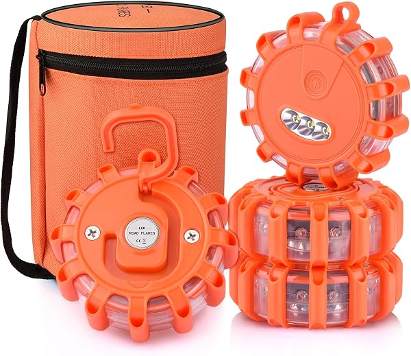 Flashing Road Flares - Roadside Emergency Disc Beacon Kit