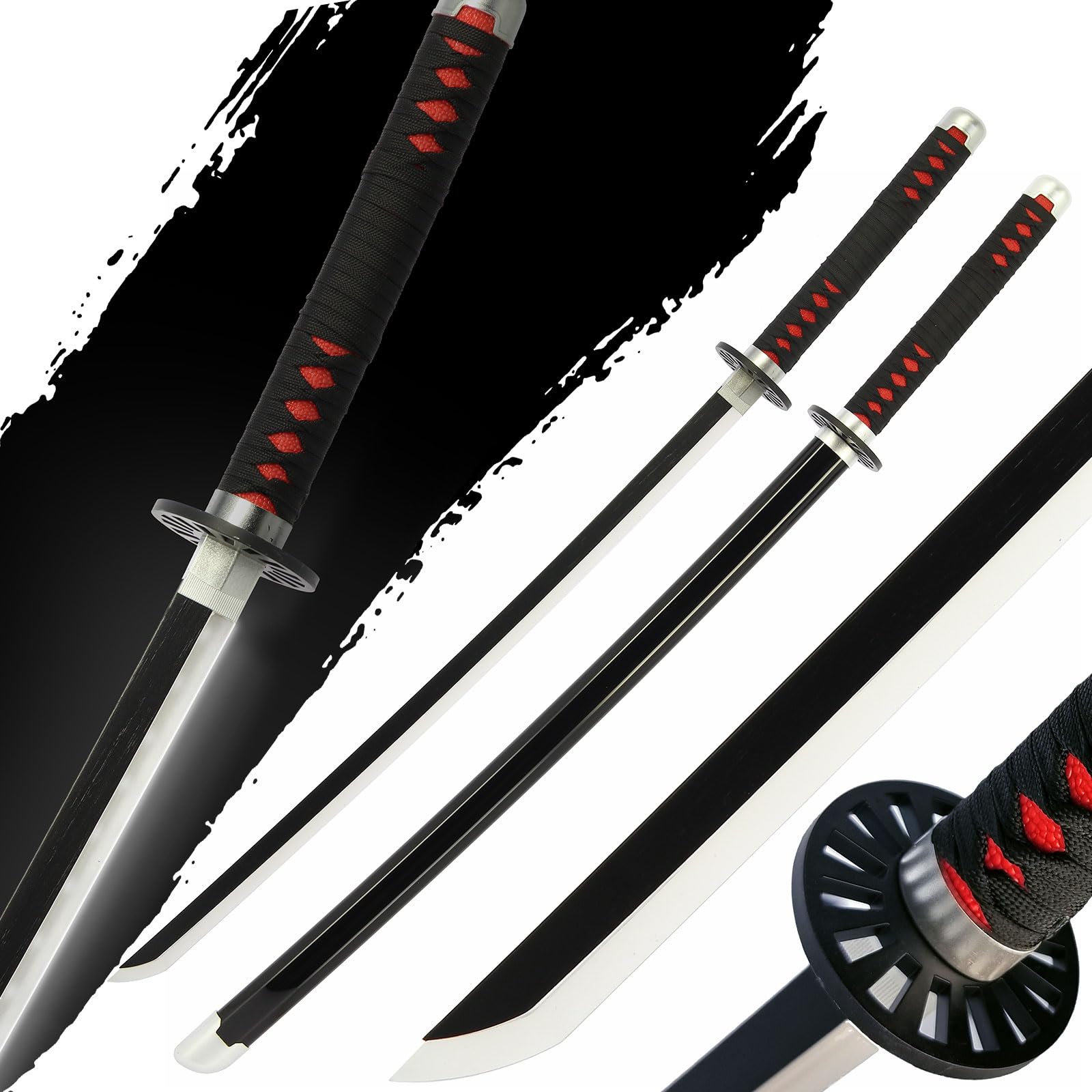 Anime Wood Bamboo Swords With LED Light-Up Blade Anime Replica Halloween Cosplay 104cm Blunt Prop (Ranji White)