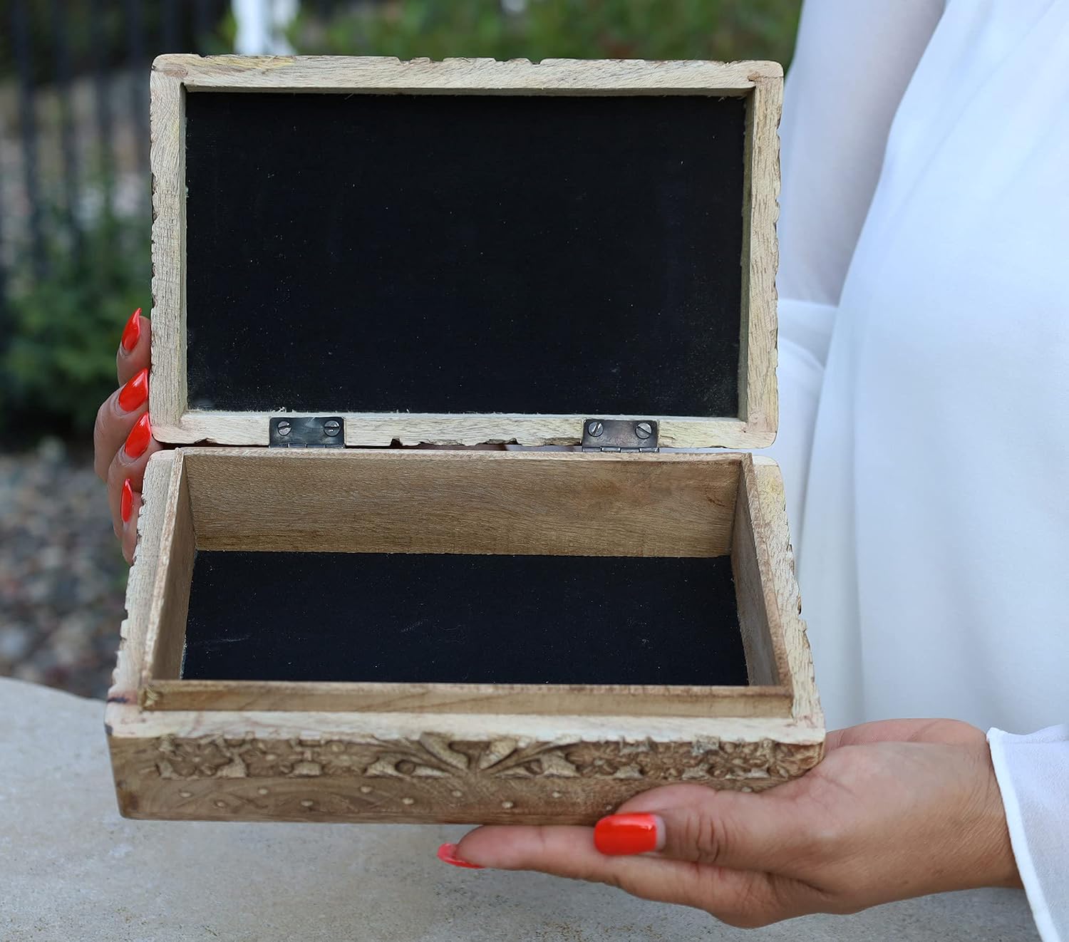 DharmaObjects KayJayStyles Hand Carved Jewelry Trinket Keepsake Wooden Storage Box (Large, Peace) image 2