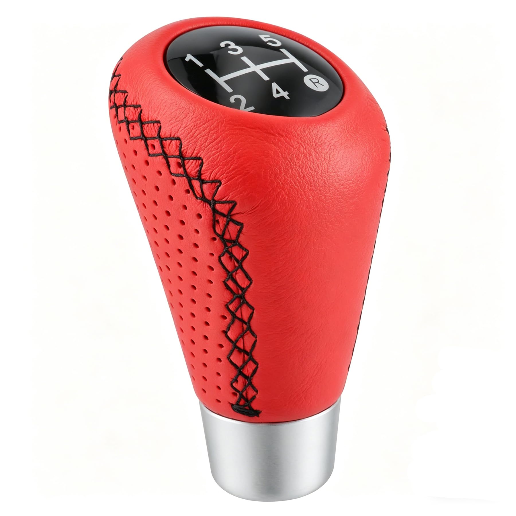 Padaodao Red 1 5 Speed Gear Knob Leather Stitched Lever Stick Shifter Handle Shift Head For Most Transmission Vehicles Suv Track, Red