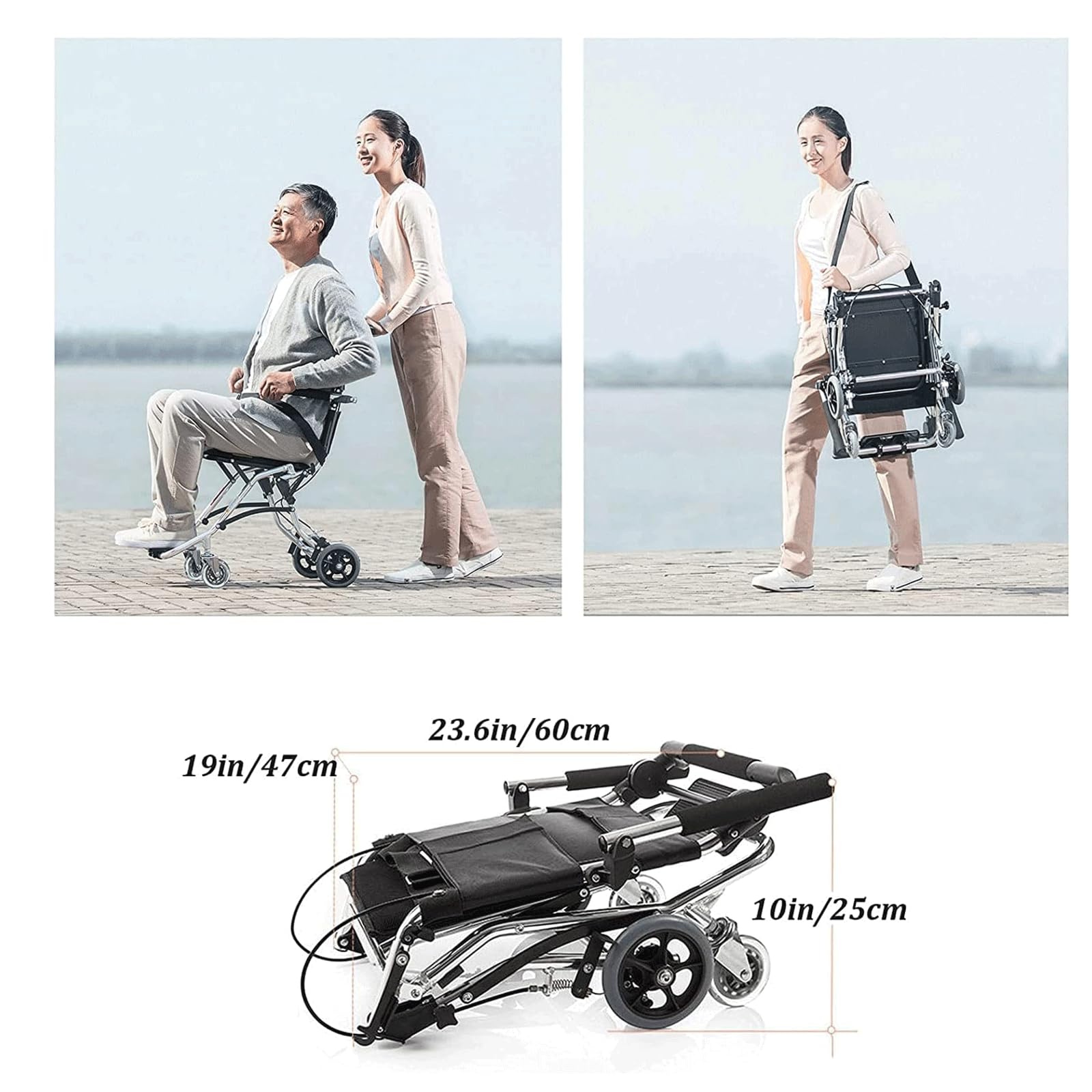 Silla de Ruedas,Silla de Ruedas para Transporte Silla de Ruedas Ultraligera Plegable Silla de Ruedas de Aluminio para Transporte con Bolsa de Transporte Y Cinturón de Seguridad Silla de Ru