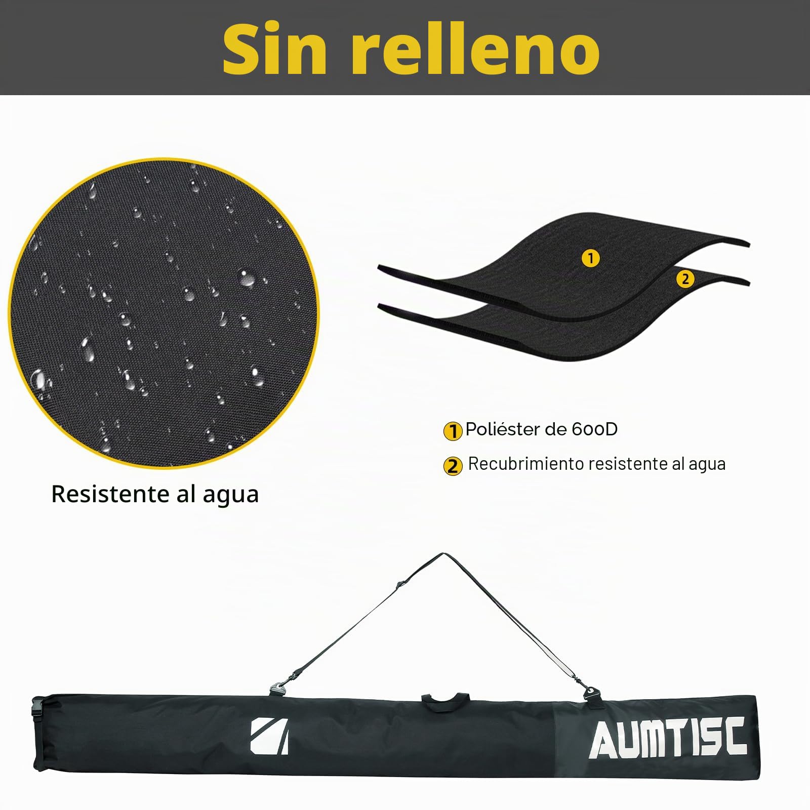 AUMTISC Bolsa De Esquí Y Bolsa De Barco Combinadas Y Acolchadas para 1 Par De Botas De Esquí Bolsa De Esquí con Longitud Ajustable hasta 200 Cm…