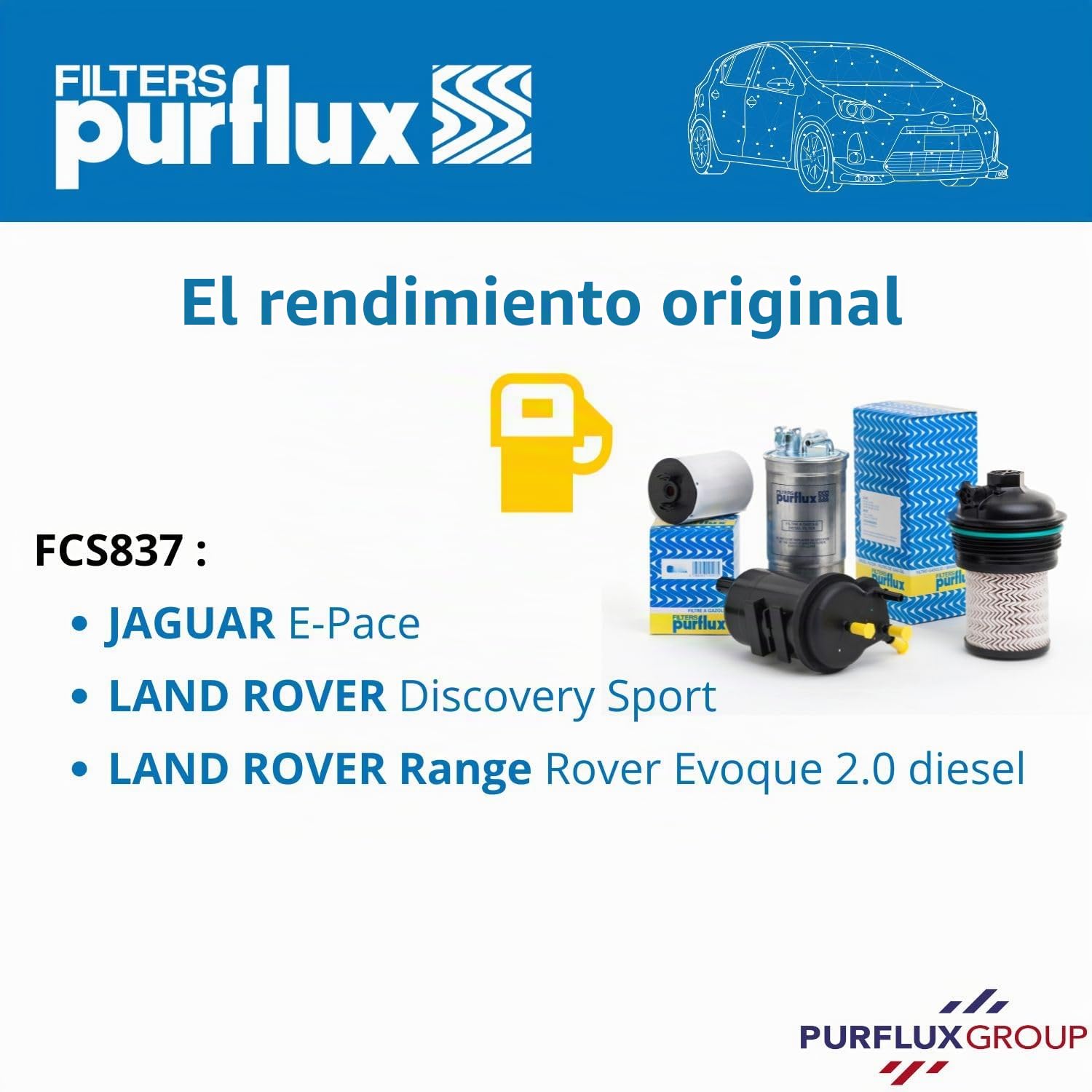 PURFLUX FCS837 Filtro combustible Cartucho filtrante Compatible con LAND ROVER Range Rover Sport L494, JAGUAR E-Pace X540