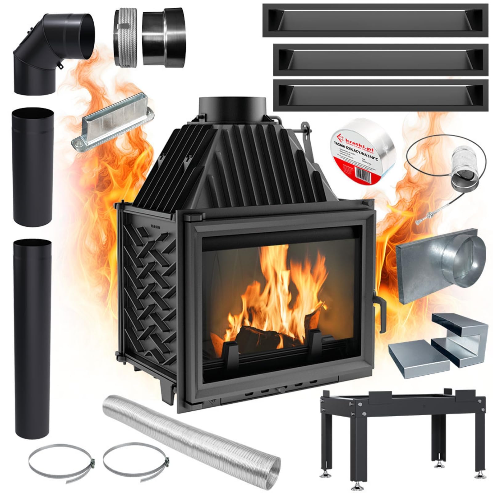 KRATKI Inserto per camino in ghisa a legna ZUZIA 15 kW Ø200 A Ecodesign fi