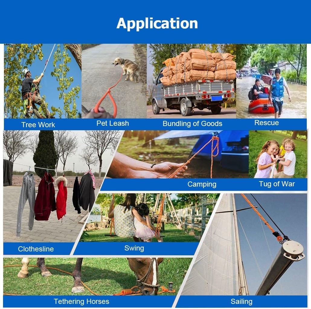 Braided Arborist Rigging Rope, 10-22mm Outdoor Pulling Heavy Duty Polyester Bull Rope for Swing Tree Work Camping Rescue Hiking Logging Ssubmersible Pump(D10mm/0.39",L 10m/32ft)