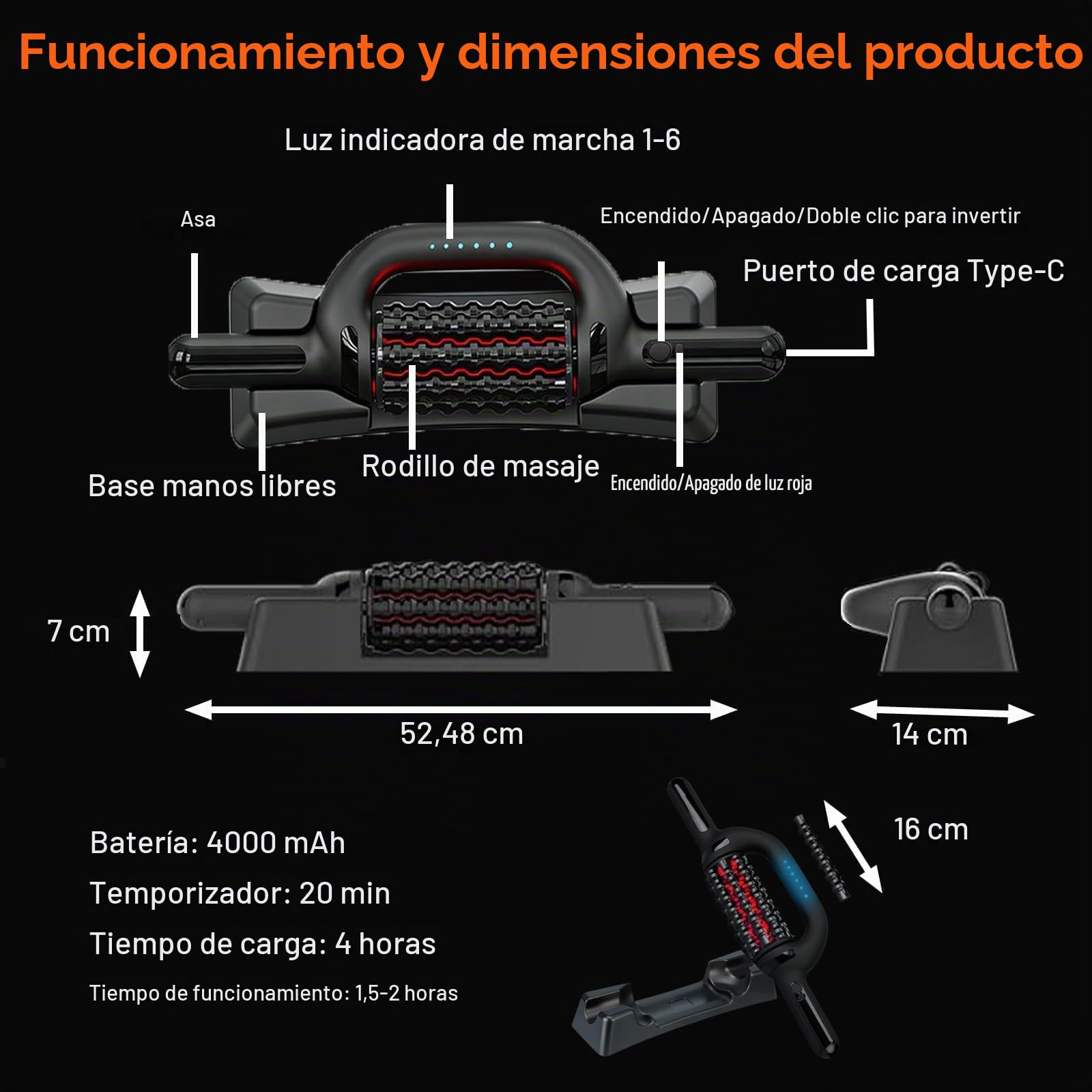 Rodillo de Masaje Anticelulítico Eléctrico, Masajeador de Rodillo Portátil para Tejido Muscular Profundo, 6 Velocidades, para Recuperación y Relajación Muscular