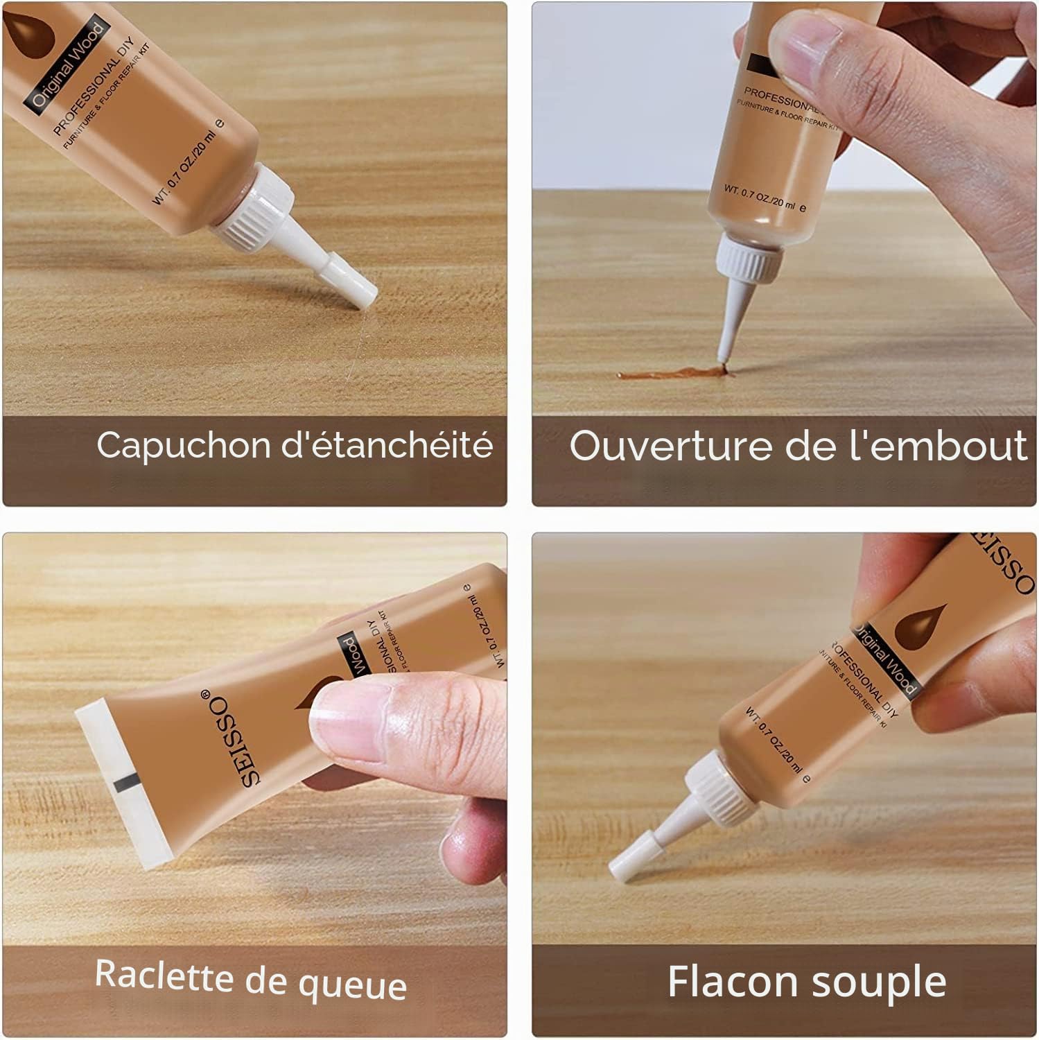 SEISSO Kit de réparation pour bois, kit de réparation pour planchers composites,marqueur pour meubles,pour réparer les rayures, les armoires et percer des trous