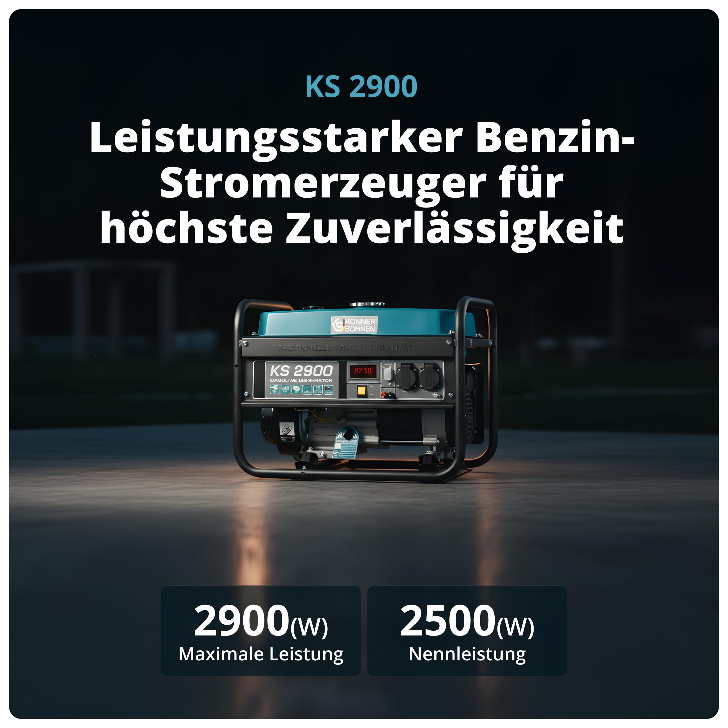 K&S Könner&Söhnen KS 2900 Benzingenerator, Notstromaggregat 2900 W, 2x16A (230 V), 12 V, Stromerzeuger mit (AVR), Stromaggregat mit Ölstandsanzeige, Überlast- und Kurzschlussschutz, Generator