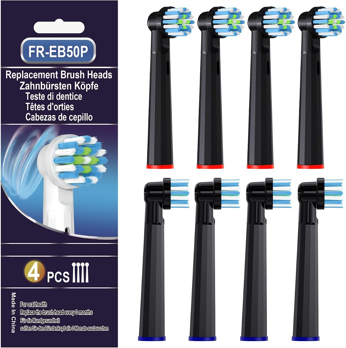 Replacement Toothbrush Heads Compatible with Oral B, Cross Sensitive Electric Brush Head Refills for Pro 1000 Genius X Smart 1500, Medium Softness Round Brush Head by BKIX - Black