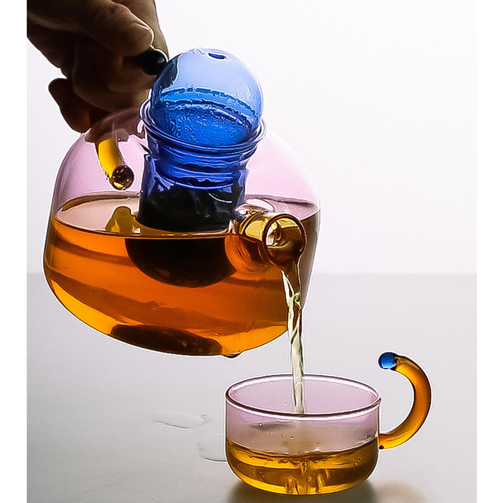 Teekessel, Glas-Teekanne, Teekanne mit Teesieb für losen Tee, transparenter Teekessel, hochtemperaturbeständig, Glas, Tee-Wassertrennung, Filtration, kleine steilende Teekanne,