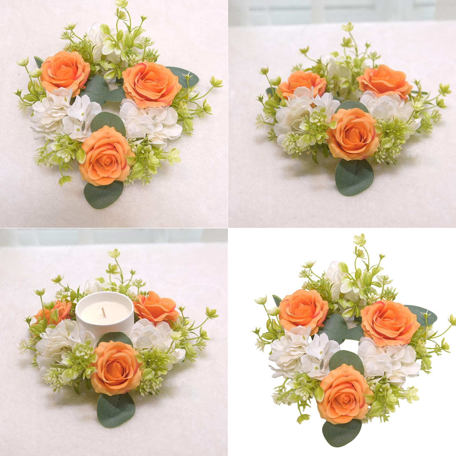 Montesy Christmas Candle Rings Wreath Artificial Rose Candle Holder Rings for Pillars Wine Bottle Christmas Party Decoration