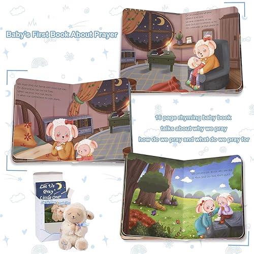 Miniatura 4 de Regalos de bautismo para niños, gran bautizo, dedicación y bautismo para niños y bebés recién nacidos, incluye peluche de cordero rezando de 7