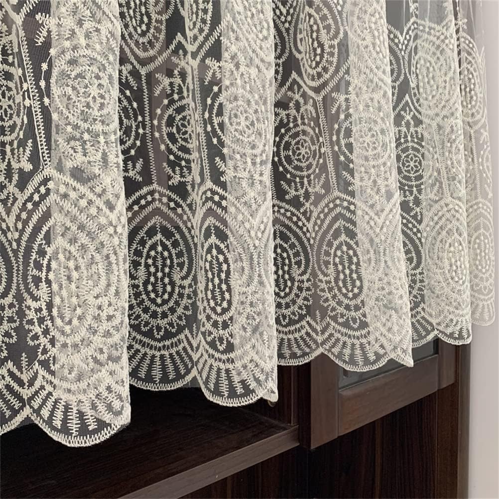 Drop curtains, Sheer Valance Curtain,Window curtains,Short Net Curtains for Kitchen, Handmade Embroidery Sheer Half Curtain Rod Pocket 1 Panel,White,150cm x 30cm Color : White , Size : W x H ( Color :