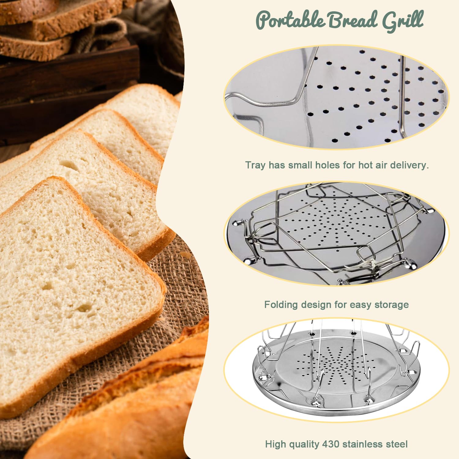 Grille de Camping 4 Tranches Plateau à Toast pour Cuisinière à Gaz Cuisine Pêche Chasse
