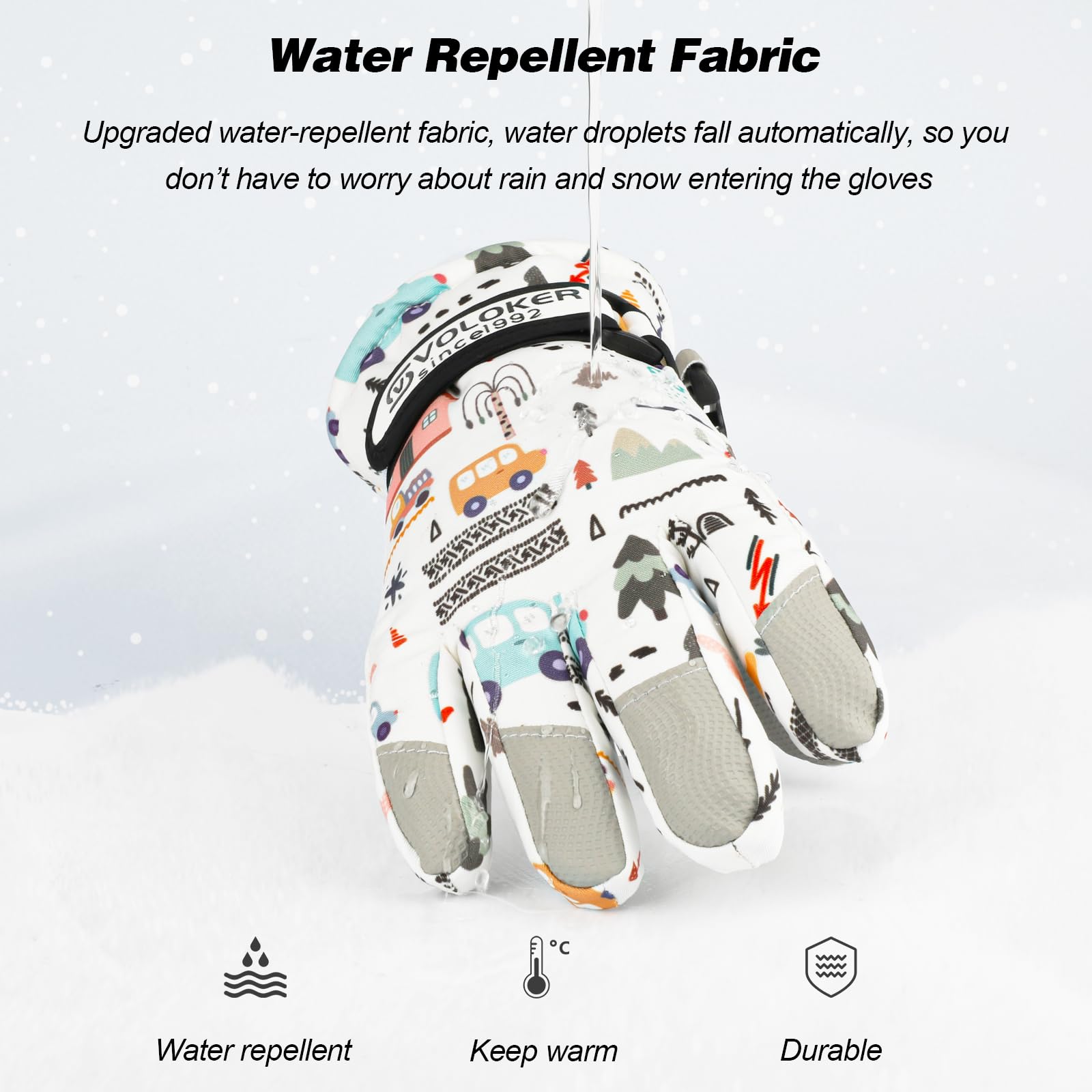 QKURT Guantes de Esquí para Niños, Guantes de Esquí Térmicos de Invierno para Niños, Manoplas a Prueba de Viento para Nieve, Guantes de Trineo para Patinaje en Clima frío para Niños y Niñas