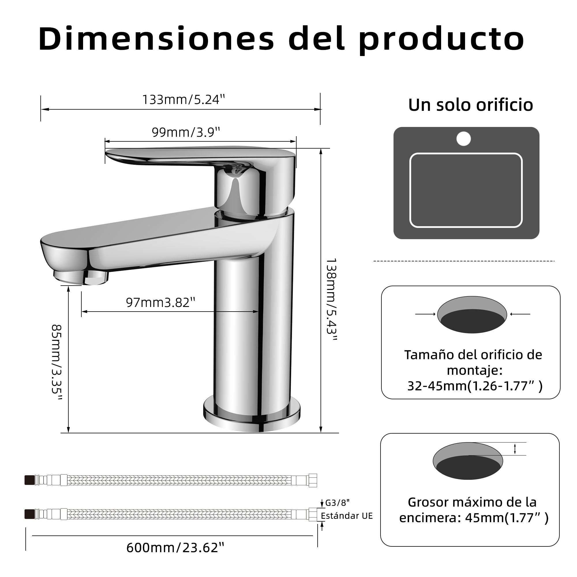 BELZ Grifo de Baño, Grifo de Baño Monomando para Lavabo, Grifo Mezclador de Latón Sólido, Ahorrador de Agua y Duradero, Cromado