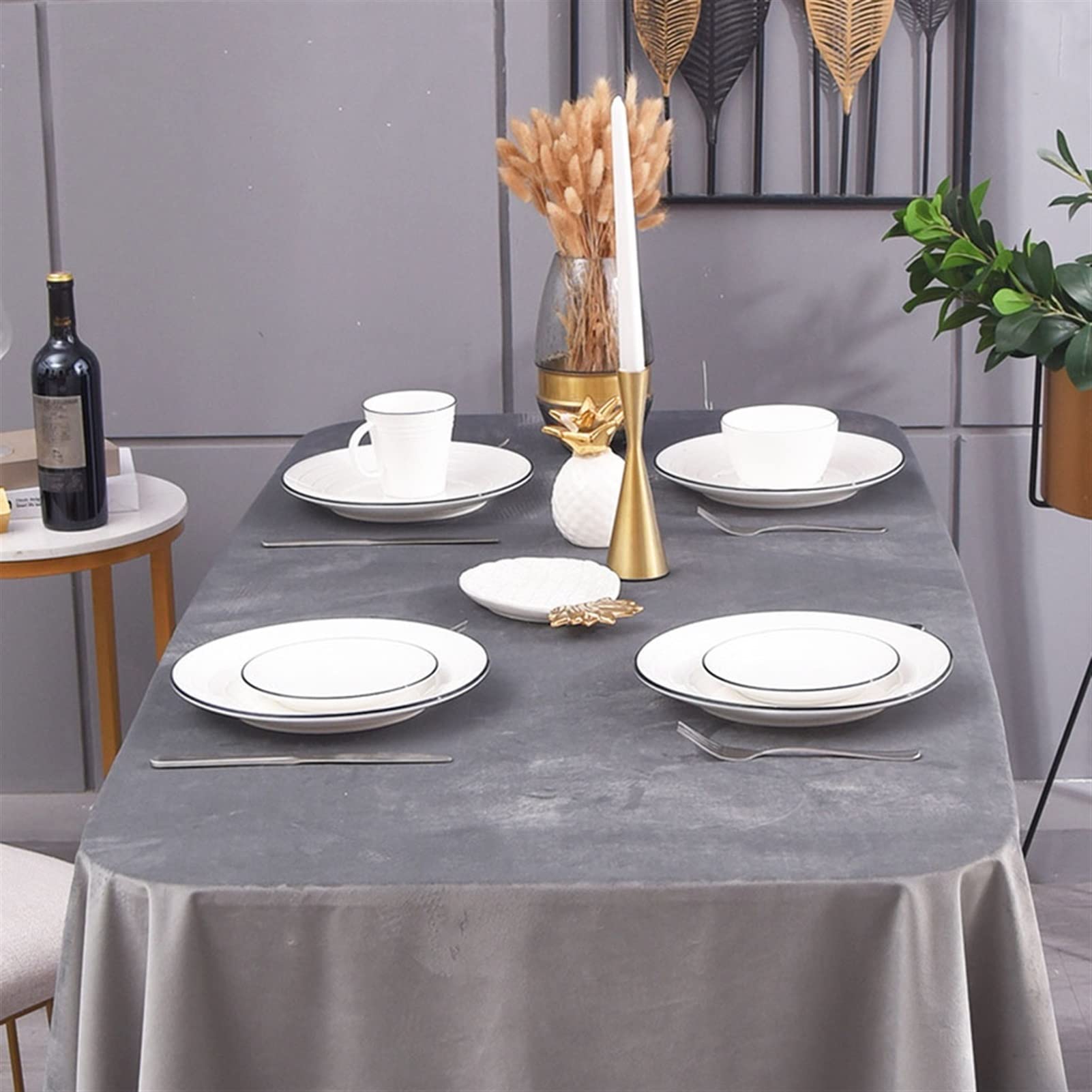 manteles Mantel, Mantel, Manteles de Terciopelo, Cubierta de Mesa Lavable for Restaurante, Cocina, Comedor, Boda, Banquete, Eventos, Gris Premium(120X160cm)