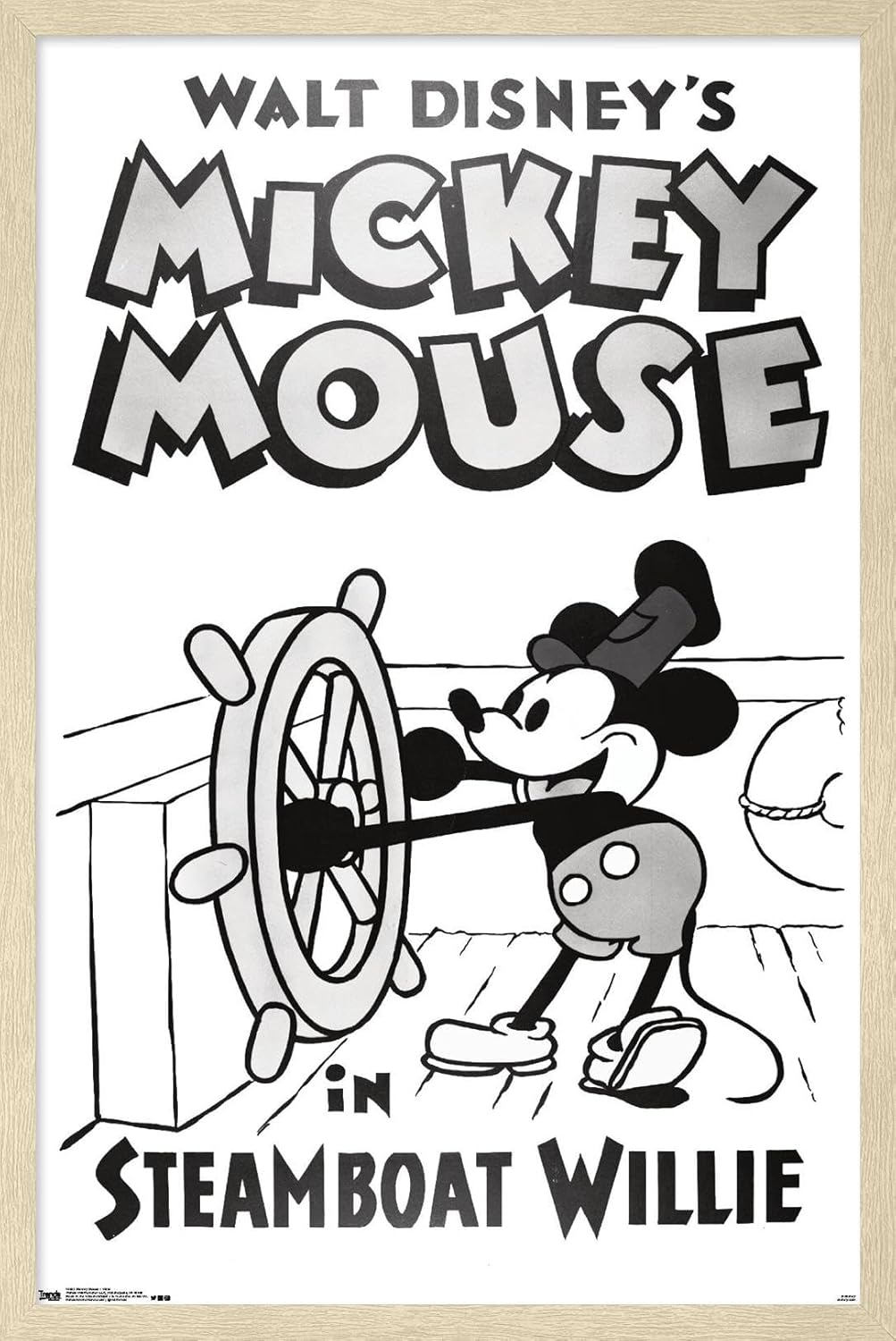 Trends International Disney Mickey Mouse - Steamboat Willie Wall Poster, 22.375" x 34", Silver Framed Version