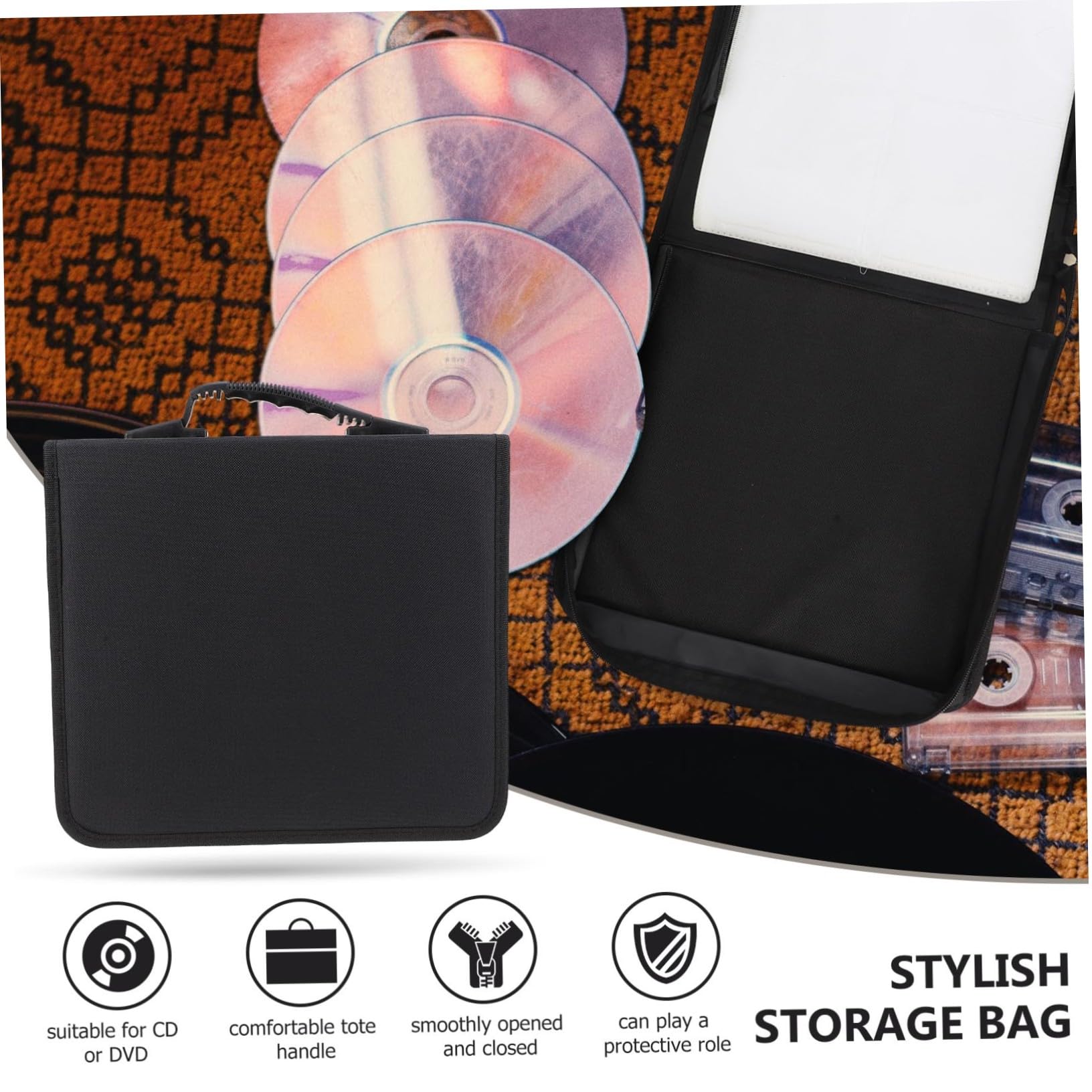 Yardenfun Custodia Porta CD Dvd da 240 Pezzi Oxford, Organizer per Dvd e CD Chiusura a Cerniera, Resistente All’usura per Casa e Auto