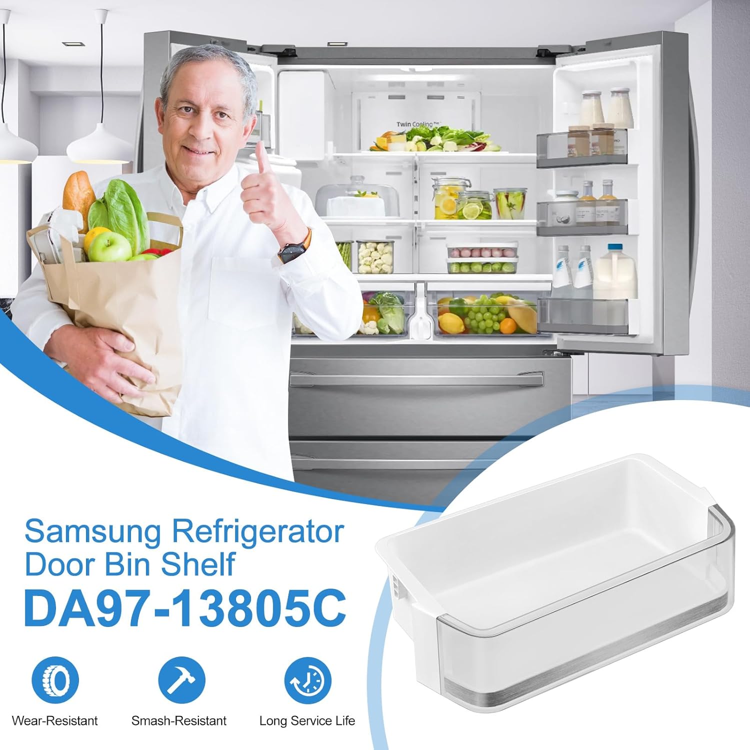 UPGRADED DA97-13805C Door Shelf Bin Compatible with Samsung Refrigerator RF28R7201SR Door Shelf RF28R7201SG RF24R7201SR RF24R7201SG RF28R7201DT RF24R7201DT Samsung Fridge Door Shelves-Right Door Bin