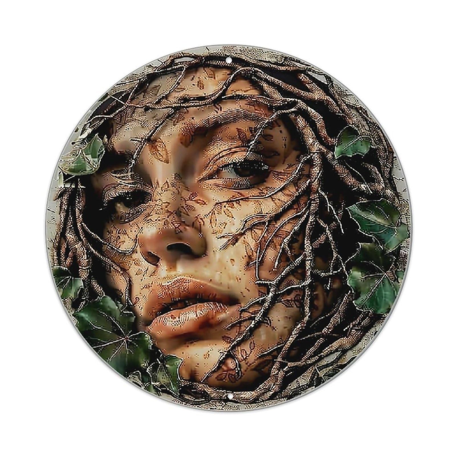 Woman Face With Vine Roots Tin Sign Metal Poster Vintage Metal Signs for Home Man Cave Bar Cafe Kitchen laundry room Wall Decorations 8x8 inches