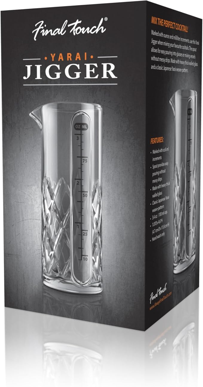 Final Touch Yarai Double Jigger Glass Cocktail Mixing Jug Heavy Duty Measuring Cup Thick Walled Glass 3.4 oz / 100 ml