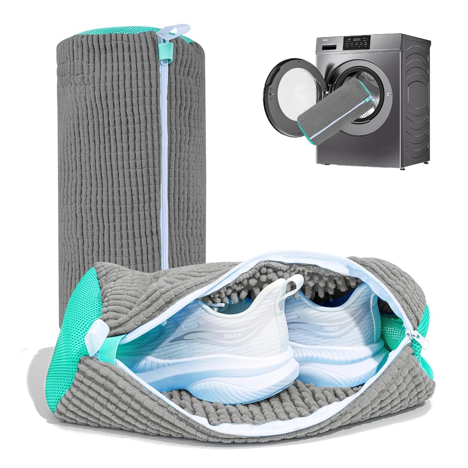 Shoe Washing Machine Bag 360° Deep Reusable Durable with Zipper Plush Microfiber Shoes Pouch Laundry Shoe Bags for All Shoe/Sneaker Type & Size (Pack of 1) (Grey Shoes_Laundry_Bag)-image-37