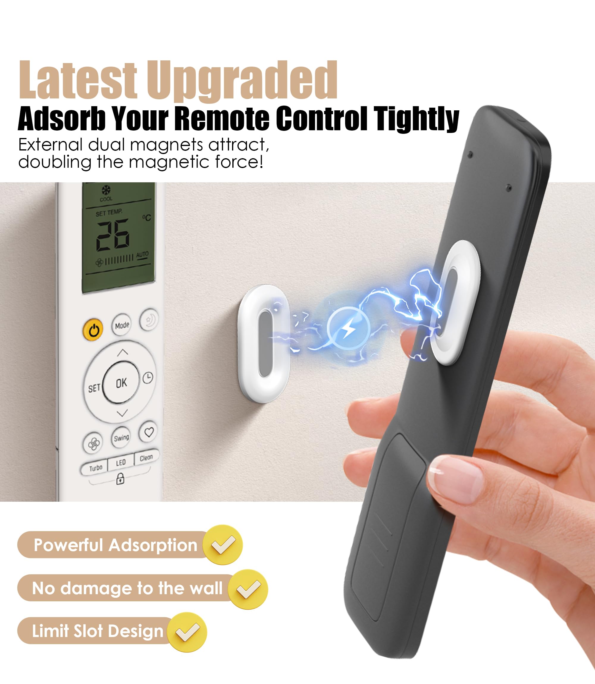 6Pack Magnetic Remote Control Holder Wall Mount, No Drill-White — Amazon image 3