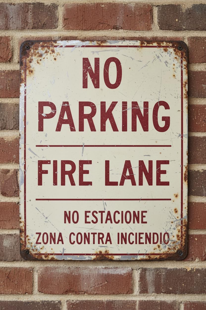 Wall Decor Hr8-31 No Parking Fire Lane - English/spanish Metal Sign 8 X 12 Inches Clear Signage For S, Fences Vintage Signs Aluminum Plates Printed