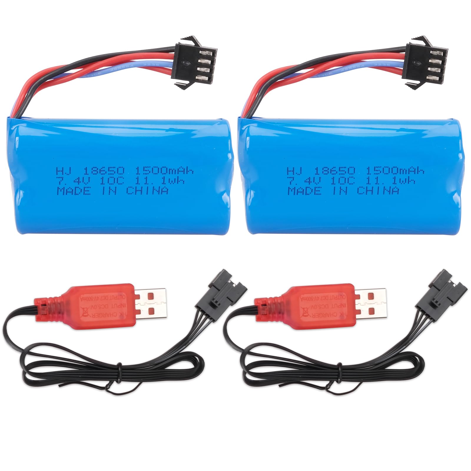 2PCS 7,4V 1500mAh Rechargeable Batterie(USB Câble de Charge & SM-4P Prise) Compatible avec EC08 Modèles de Voitures Télécommandées (Véhicules Tout-Terrain, Motos Course, Bateaux Drift)