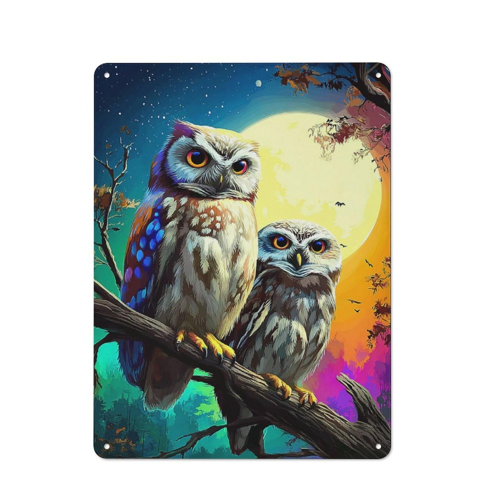 Junmoney Colorful Night Owls Art Print Vintage Tin Sign 40X30cm Featuring For Bar Or Restaurant, A Decorative Christmas Gift For Bar Decor Enthusiasts