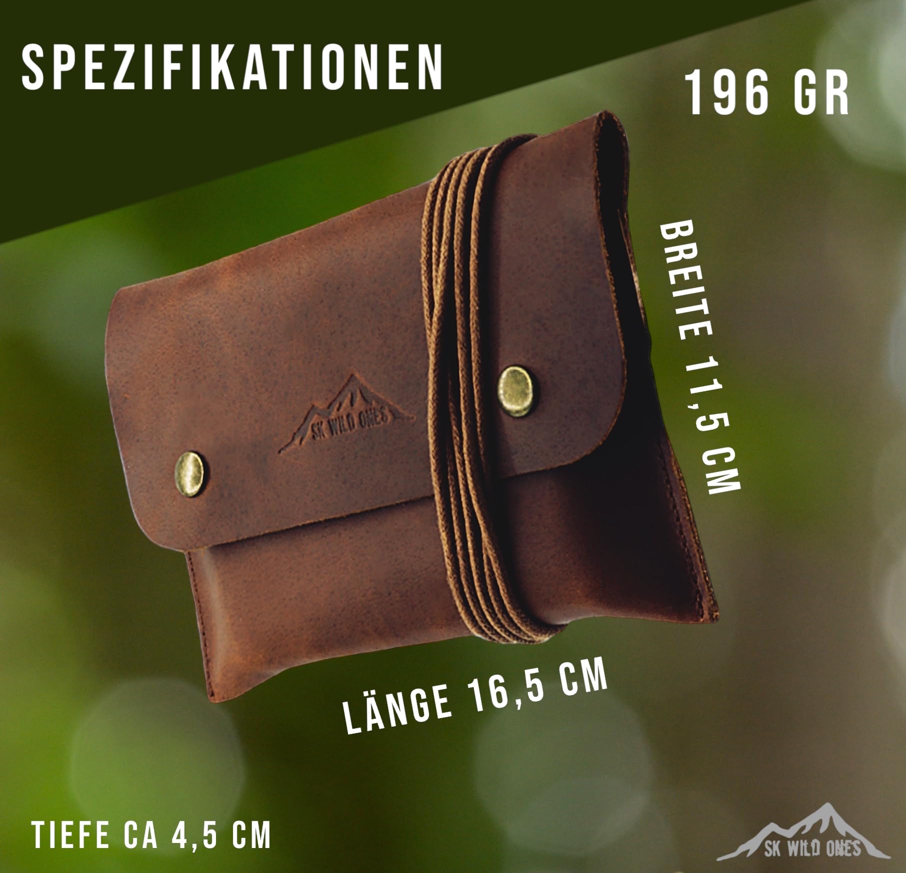 SK Wild Ones® Outdoor Gewürztasche - Echtleder Mit 6 Gewürzdosen Camping - Bushcraft - Reise Gewürze Set - Gewürzbehälter Camping - Outdoor Vanlife zubehör Gewürze Set Camping, Spice Bag,