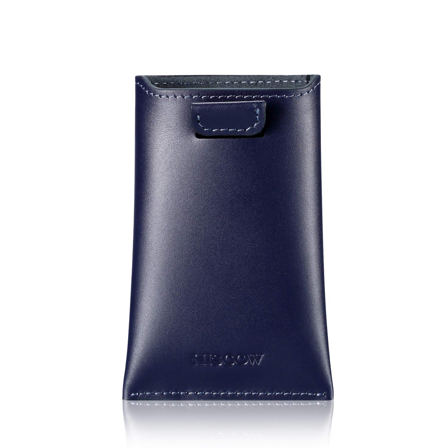 HISCOWHISCOW Business Card Holder with Flap for Dispensing Cards - Italian Calfskin (Dark Blue)