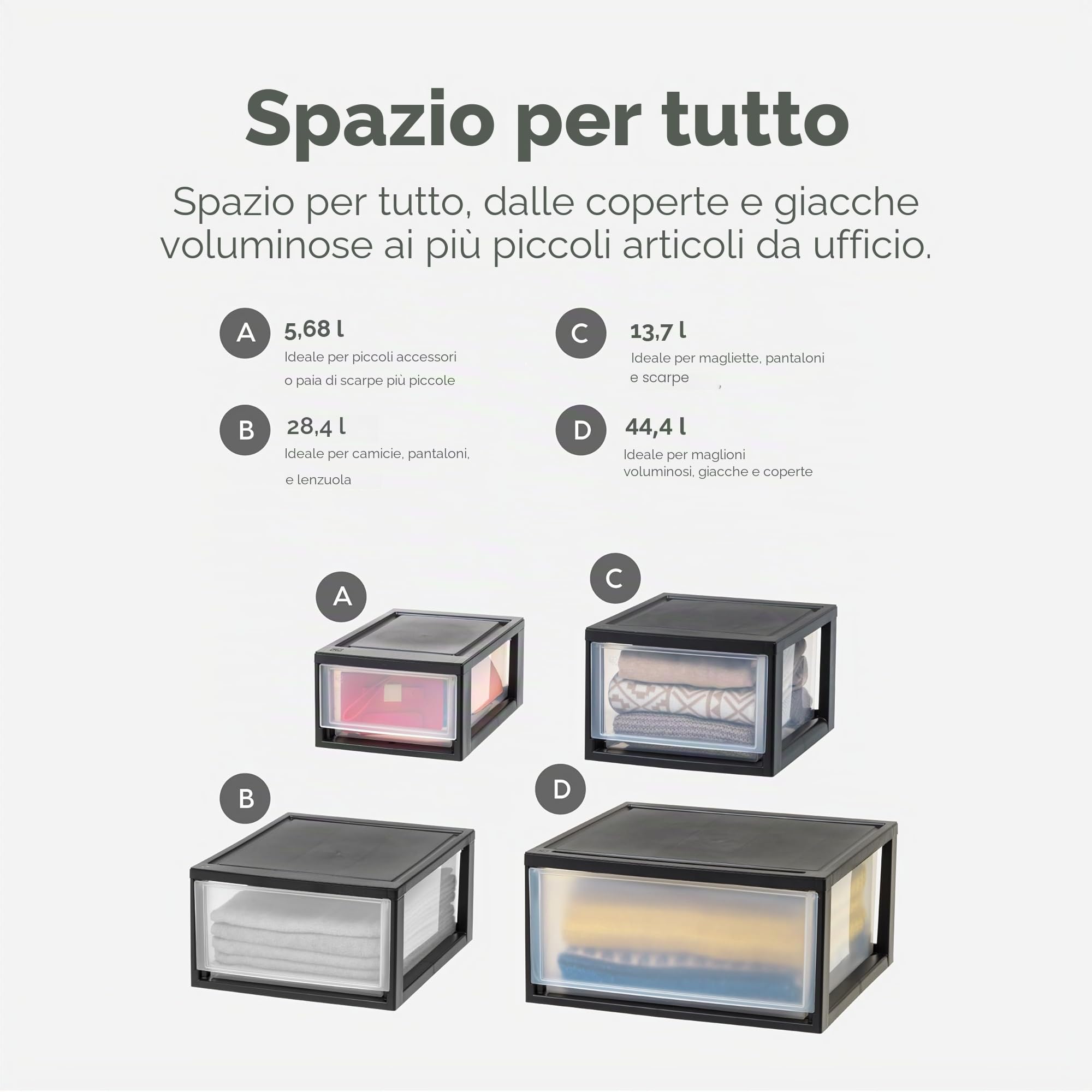 Iris Ohyama, Cassetto di stoccaggio, Torre di stoccaggio in plastica per ufficio, Set di 4, MSD-1, nero