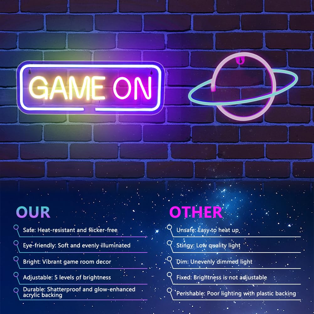 GAME ON neonowe światło, neonowy szyld LED, zasilany przez USB, napis do gry, neonowy znak świetlny do piwa, baru, pokoju gier, dekoracja ścienna