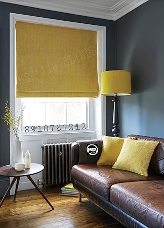 MSR 116 Roman Blinds/Curtains and Shades for Home Furnishing(Balcony,Kitchen,Bedroom,Bathroom etc) Yellow (67inch(W) 60 inch(H))